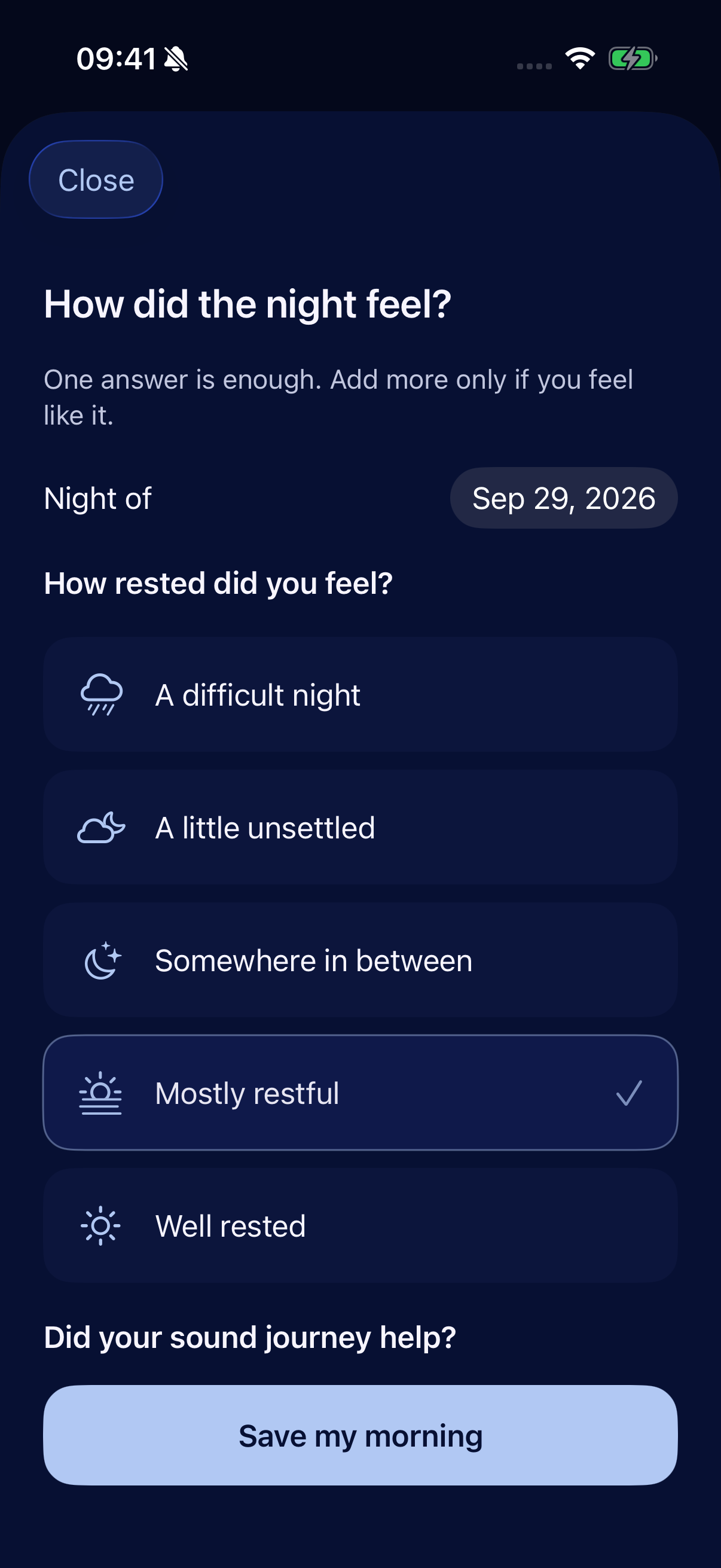 Meet the morning gently. — Sleepanion app screen